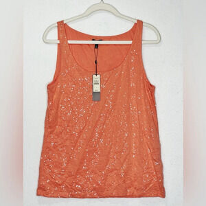 Talbots Sequin Sleeveless Tank Coral Peach Size Large Sequins Sparkle NEW